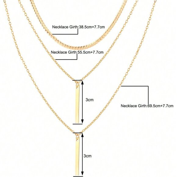 Yellow Gold Casual Women's Snake Bone Chain Multilayer Pendant Necklace - Picture 5 of 5